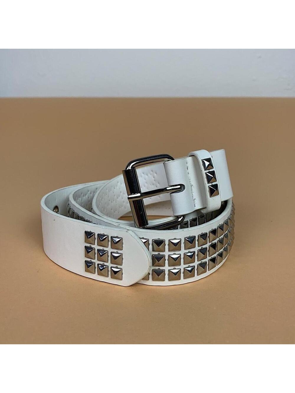 Vintage Y2K White Punk Studded Diamond Belt - Picture 2 of 7